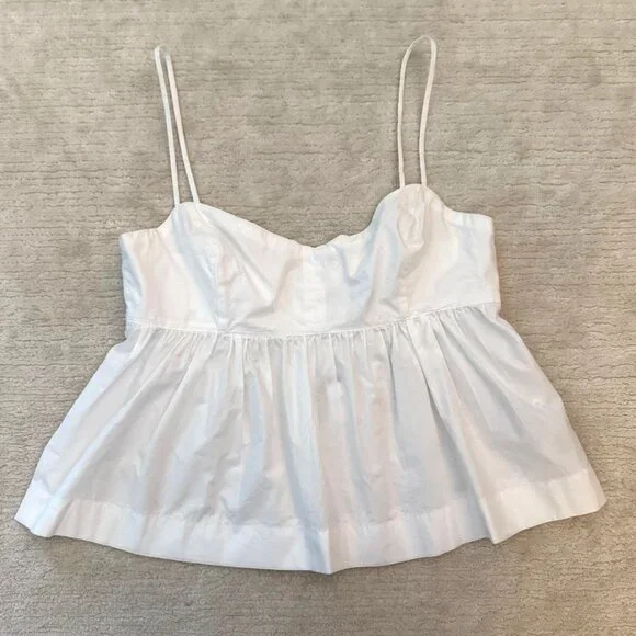 J Crew White Babydoll Cami Top Cotton Peplum Blouse Size Small Adjustable Straps - Picture 8 of 11